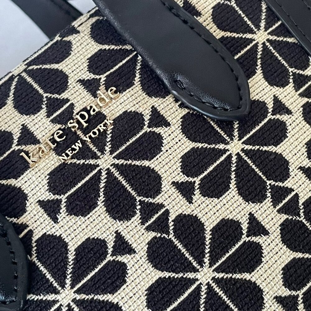Kate Spade Manhattan Mini Tote Blue Floral Jacquard Leather Crossbody - Picture 9 of 13